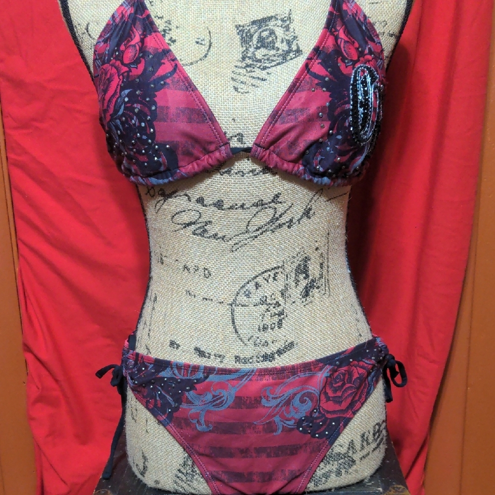 Women's Crash and Burn  Red Floral Bikini Set